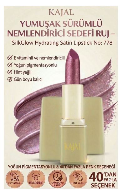KAJAL Yumuşak Sürümlü Nemlendirici Sedefli Ruj – SilkGlow Hydrating Satin Lipstick No: 778 Erik Moru
