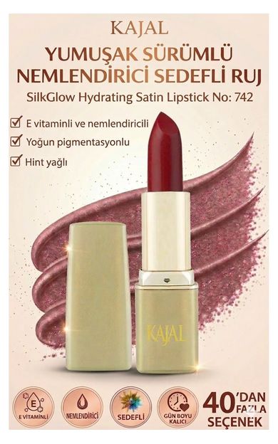KAJAL Yumuşak Sürümlü Nemlendirici Sedefli Ruj – SilkGlow Hydrating Satin Lipstick No: 742 Canlı Kırmızı