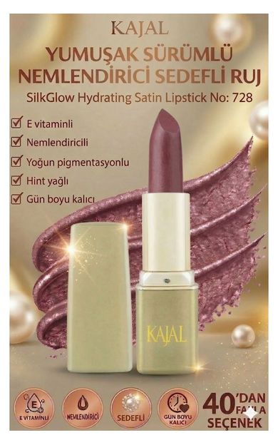 KAJAL Yumuşak Sürümlü Nemlendirici Sedefli Ruj – SilkGlow Hydrating Satin Lipstick No: 728 Eski Gül
