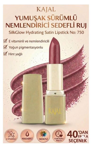 KAJAL Yumuşak Sürümlü Nemlendirici Sedefli Ruj – SilkGlow Hydrating Satin Lipstick No: 750 Kızılcık
