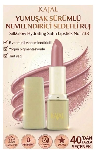 KAJAL Yumuşak Sürümlü Nemlendirici Sedefli Ruj – SilkGlow Hydrating Satin Lipstick No: 738 Soluk Pembe