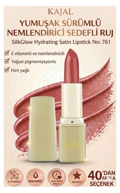 KAJAL Yumuşak Sürümlü Nemlendirici Sedefli Ruj – SilkGlow Hydrating Satin Lipstick No: 761 Nar Çiçeği
