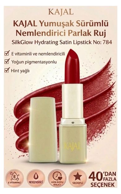 KAJAL Yumuşak Sürümlü Nemlendirici Parlak Ruj – SilkGlow Hydrating Satin Lipstick No: 784 Parlak Kırmızı