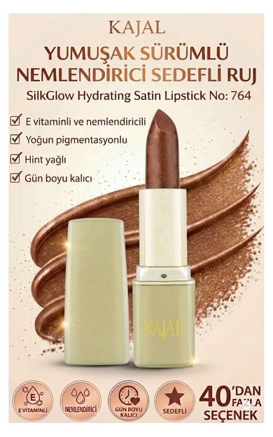 KAJAL Yumuşak Sürümlü Nemlendirici Sedefli Ruj – SilkGlow Hydrating Satin Lipstick No: 764 Kiremit Kahvesi