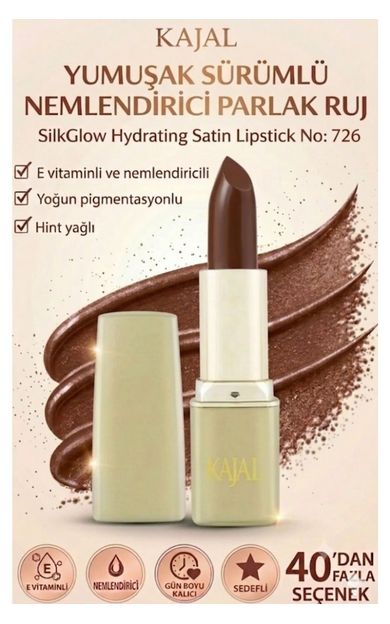 KAJAL Yumuşak Sürümlü Nemlendirici Parlak Ruj – SilkGlow Hydrating Satin Lipstick No: 726 Bordo