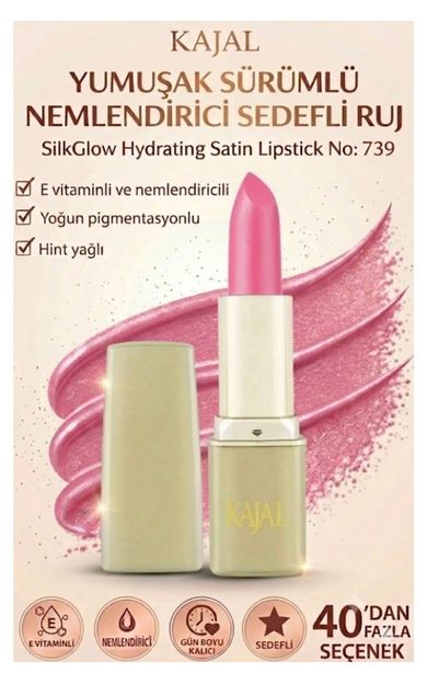 KAJAL Yumuşak Sürümlü Nemlendirici Sedefli Ruj – SilkGlow Hydrating Satin Lipstick No: 739 Açık Mercan