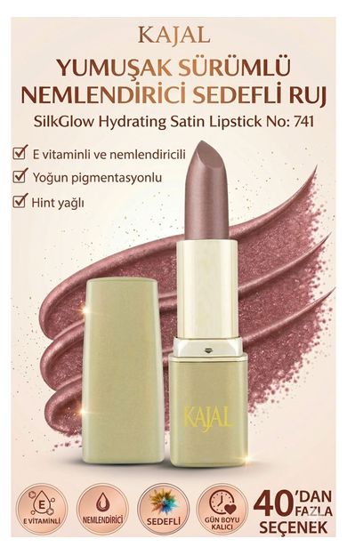 KAJAL Yumuşak Sürümlü Nemlendirici Sedefli Ruj – SilkGlow Hydrating Satin Lipstick No: 741 Soluk Gül