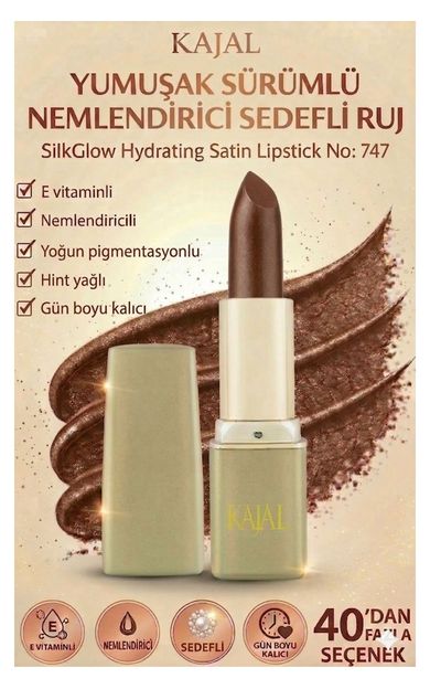KAJAL Yumuşak Sürümlü Nemlendirici Sedefli Ruj – SilkGlow Hydrating Satin Lipstick No: 747 Parlak Kestane