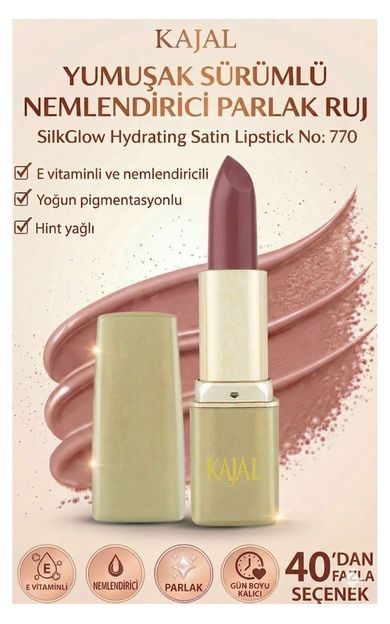 KAJAL Yumuşak Sürümlü Nemlendirici Parlak Ruj – SilkGlow Hydrating Satin Lipstick No: 770 Koyu Gül