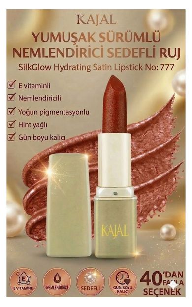 KAJAL Yumuşak Sürümlü Nemlendirici Sedefli Ruj – SilkGlow Hydrating Satin Lipstick No: 777 Parlak Kırmızı Kestane