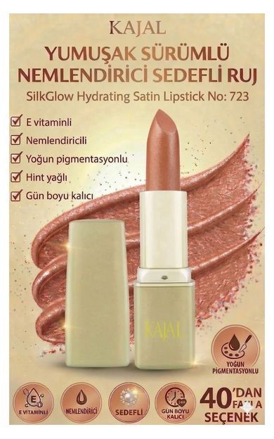 KAJAL Yumuşak Sürümlü Nemlendirici Sedefli Ruj – SilkGlow Hydrating Satin Lipstick No: 723 Doğal Kahverengi