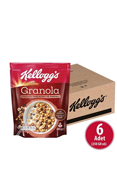 Çikolata Parçacıklı Ve Fındıklı Granola 250 Gr x 6 Adet, %44 Yulaf, Lif Kaynağı, Kahvaltılık Gevrek
