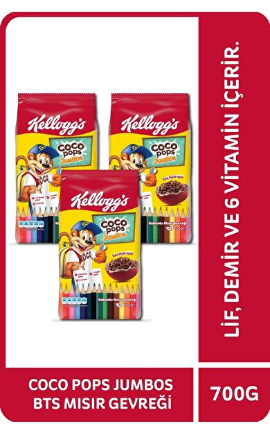 Coco Pops Jumbos BTS Mısır Gevreği 700X3 Adet, Lif, Demir Ve 6 Vitamin Içer