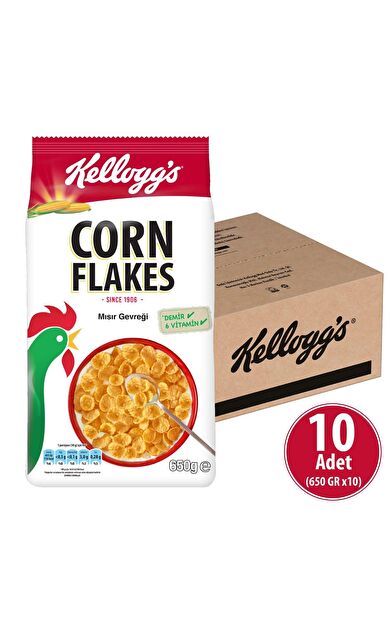 Corn Flakes Kahvaltılık Mısır Gevreği 650 Gr x 10 Adet, Lif Kaynağı, Demir Ve 6 Vitamin Içerir