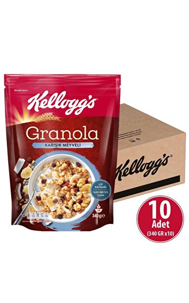 Granola Karışık Meyveli 340 gr x 10 Adet, %45 Yulaf Içerir, Lif Kaynağı, %20 Kurutulmuş Meyve