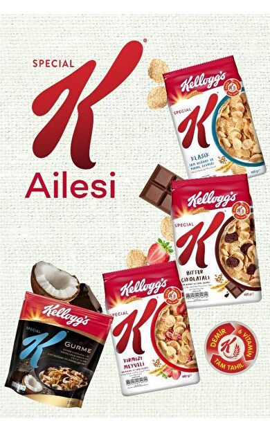 Kellogg's 4lü Special K Paketi,Çikolatalı,Kırmızı Meyveli,Gurme ve Sade Kahvaltılık Gevrek