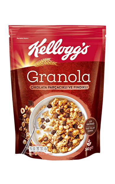 Kellogg's Çikolata Parçacıklı ve Fındıklı Granola 340 Gr,%44 Yulaf,Lif Kaynağı,Kahvaltılık Gevrek
