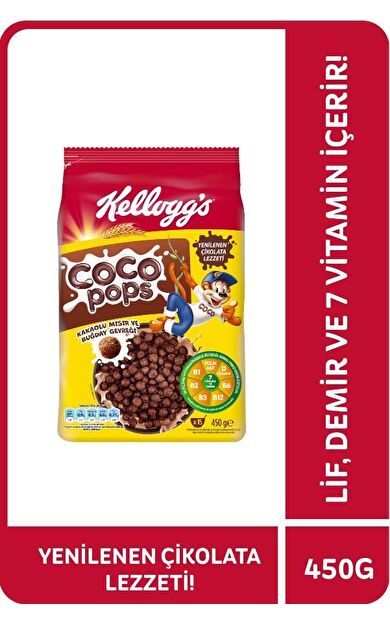 Kellogg's Coco Pops Çikolatalı Buğday ve Mısır Gevreği 450 Gr, Lif,Demir ve 6 Vitamin içerir