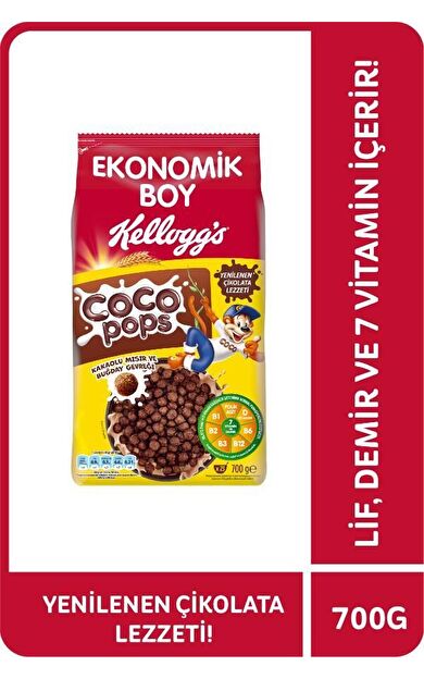 Kellogg's Coco Pops Çikolatalı Buğday ve Mısır Gevreği 700 Gr, Lif,Demir ve 6 Vitamin içerir