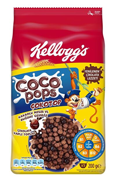 Kellogg's Coco Pops Çokotop Çikolatalı Buğday ve Mısır Gevreği 200 Gr, Lif,Demir ve 6 Vitamin içerir