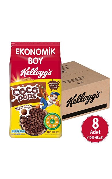 Kellogg's Coco Pops Topları 1000 gr x 8 Adet, Lif,demir Ve 7 Vitamin İçerir