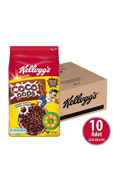 Kellogg's Coco Pops Topları 225 gr x 10 Adet, Lif, Demir Ve 7 Vitamin İçerir