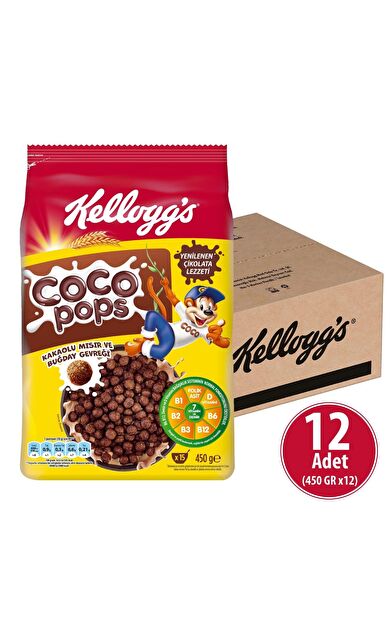Kellogg's Coco Pops Topları 450 gr x 12 Adet, Lif, Demir Ve 7 Vitamin İçerir