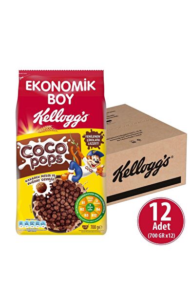 Kellogg's Coco Pops Topları 700 gr x 12 Adet, Lif, Demir Ve 7 Vitamin İçerir
