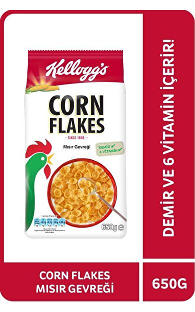 Kellogg's Corn Flakes Kahvaltılık Mısır Gevreği 650 Gr,Lif Kaynağı,Demir ve 6 Vitamin içerir