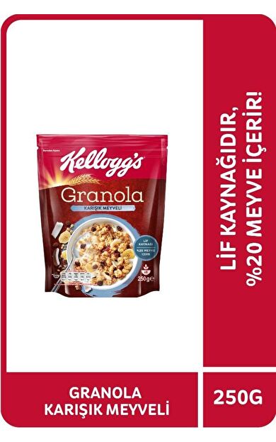 Kellogg's Karışık Meyveli Granola 250 Gr,%45 Yulaf içerir,Lif Kaynağı,%20 Kurutulmuş Meyve