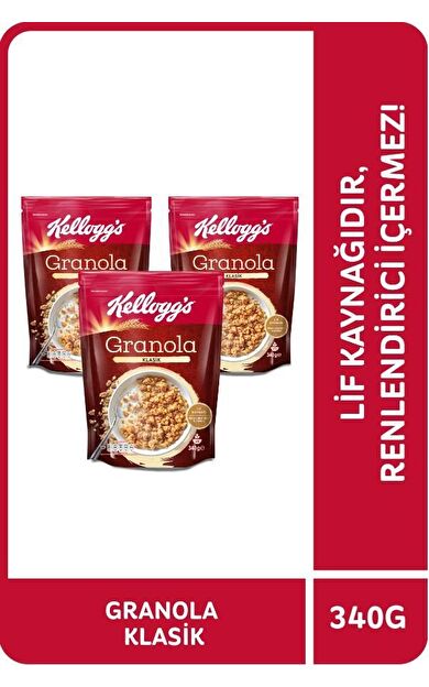 Kellogg's Klasik Granola 340 Gr x3 Adet,%56 Yulaf içerir,Lif Kaynağı,Kahvaltılık Gevrek
