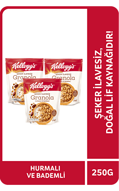 KELLOGG'S ŞEKER İLAVESİZ GRANOLA HURMALI VE BADEMLİ 250 GRAM x 3 ADET,