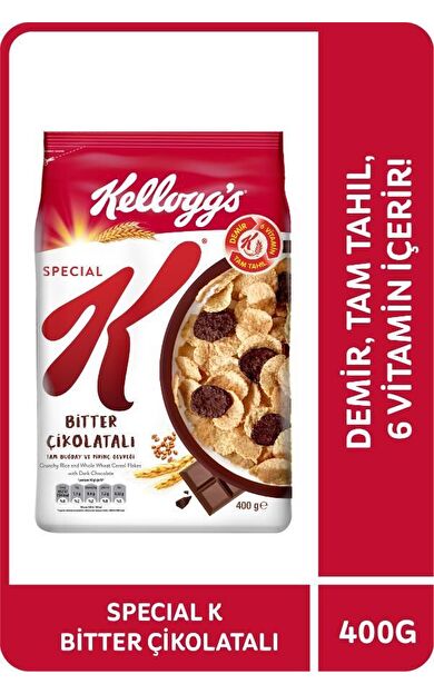 Kellogg's Special K Bitter Çikolatalı Kahvaltılık Tam Buğday ve Pirinç Gevreği 400 Gr,Tam Tahıllı