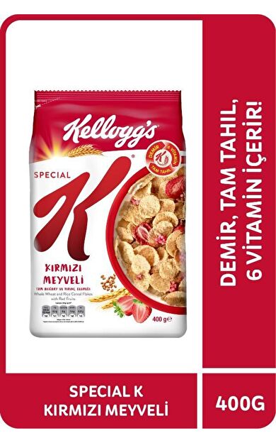 Kellogg's Special K Kırmızı Meyveli Kahvaltılık Tam Buğday ve Pirinç Gevreği 400 Gr,Tam Tahıllı