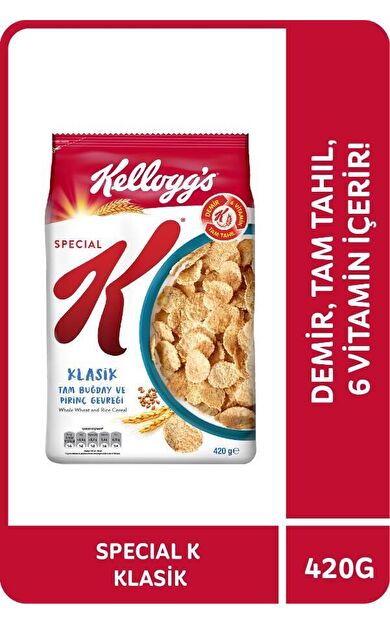 Kellogg's Special K Klasik Kahvaltılık Tam Buğday ve Pirinç Gevreği 420 Gr,Tam Tahıllı,Lif Kaynağı