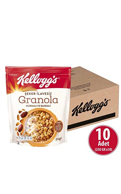Şeker İlavesiz Granola Hurmalı Ve Bademli 250 gr x 10 Adet, %43 Yulaf Içerir, Lif Kaynağı