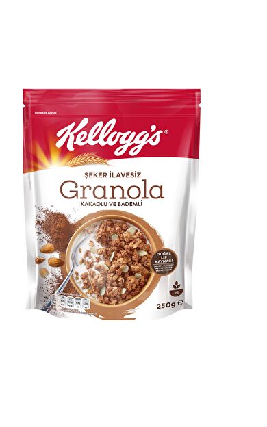 Şeker İlavesiz Granola Kakao Ve Bademli 250 Gram, %43 Yulaf İçerir, Lif Kaynağı