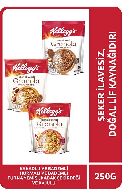 Granola Şeker İlavesiz 3'lü Paket, T.Yemişi, K.Çekirdeği Ve Kajulu&Hurmalı Ve Bademli&Kakaolu ve Hurmalı