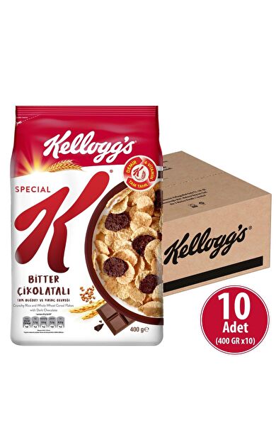 Special K Bitter Çikolatalı Kahvaltılık Tam Buğday Ve Pirinç Gevreği 400 gr x 10 Adet, Tam Tahıllı