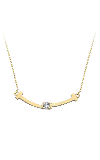 Kolyecik 14 Ayar Altın Tektaşlı Çubuk Kolye