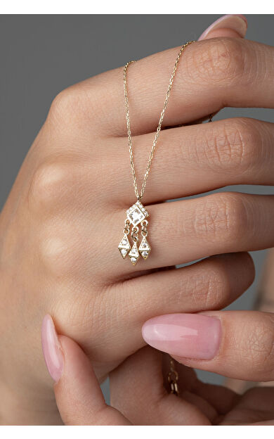 Kolyecik 14 Ayar Altın Beyaz Taşlı Kolye