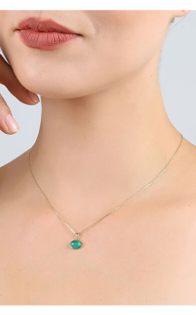 Kolyecik 14 Ayar Altın Akik Taş Kolye