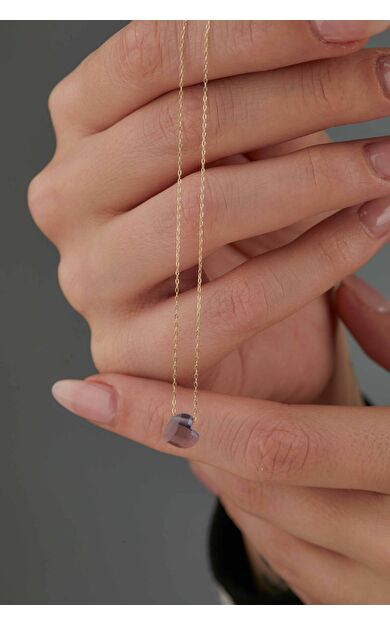 Kolyecik 14 Ayar Altın Amatist Kalp Kolye