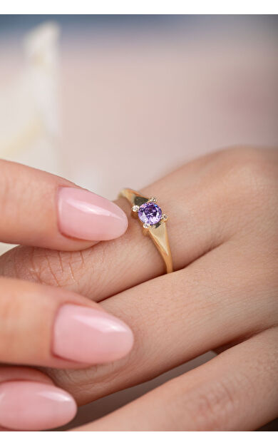 Kolyecik 14 Ayar Altın Amatist Taşlı Yüzük