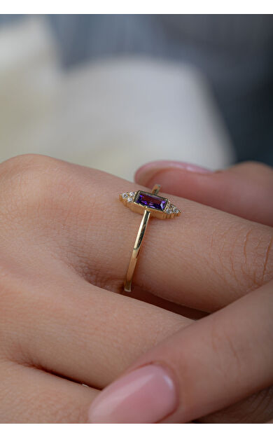 Kolyecik 14 Ayar Altın Amatist Taşlı Yüzük