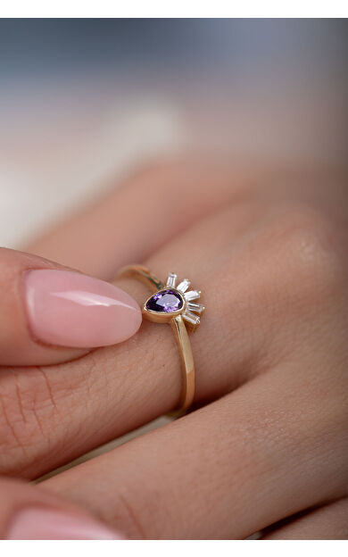 Kolyecik 14 Ayar Altın Amatist Taşlı Yüzük