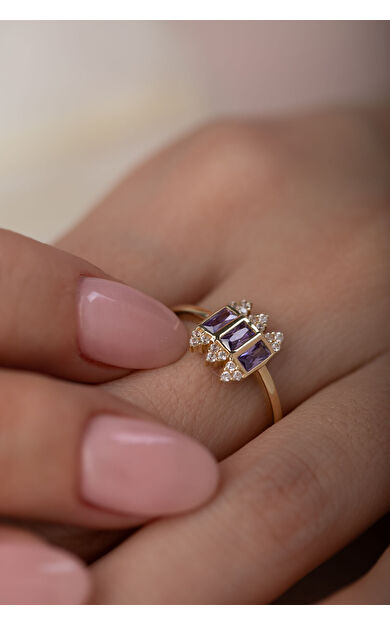 Kolyecik 14 Ayar Altın Amatist Taşlı Yüzük