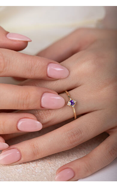 Kolyecik 14 Ayar Altın Amatist Taşlı Yüzük