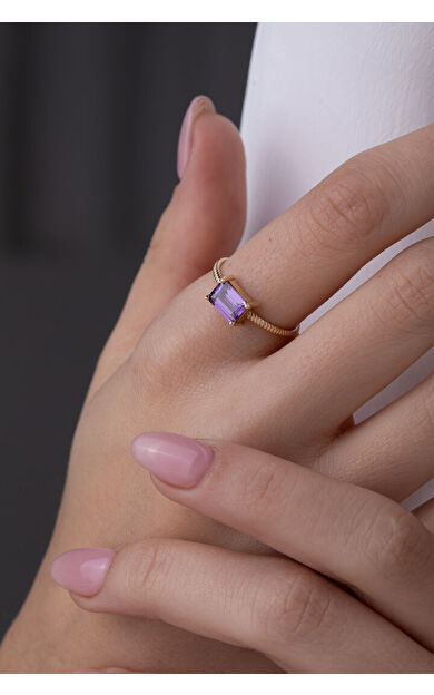 Kolyecik 14 Ayar Altın Ametist Taşlı Baget Yüzük