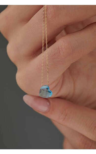 Kolyecik 14 Ayar Altın Aqua Kalp Kolye